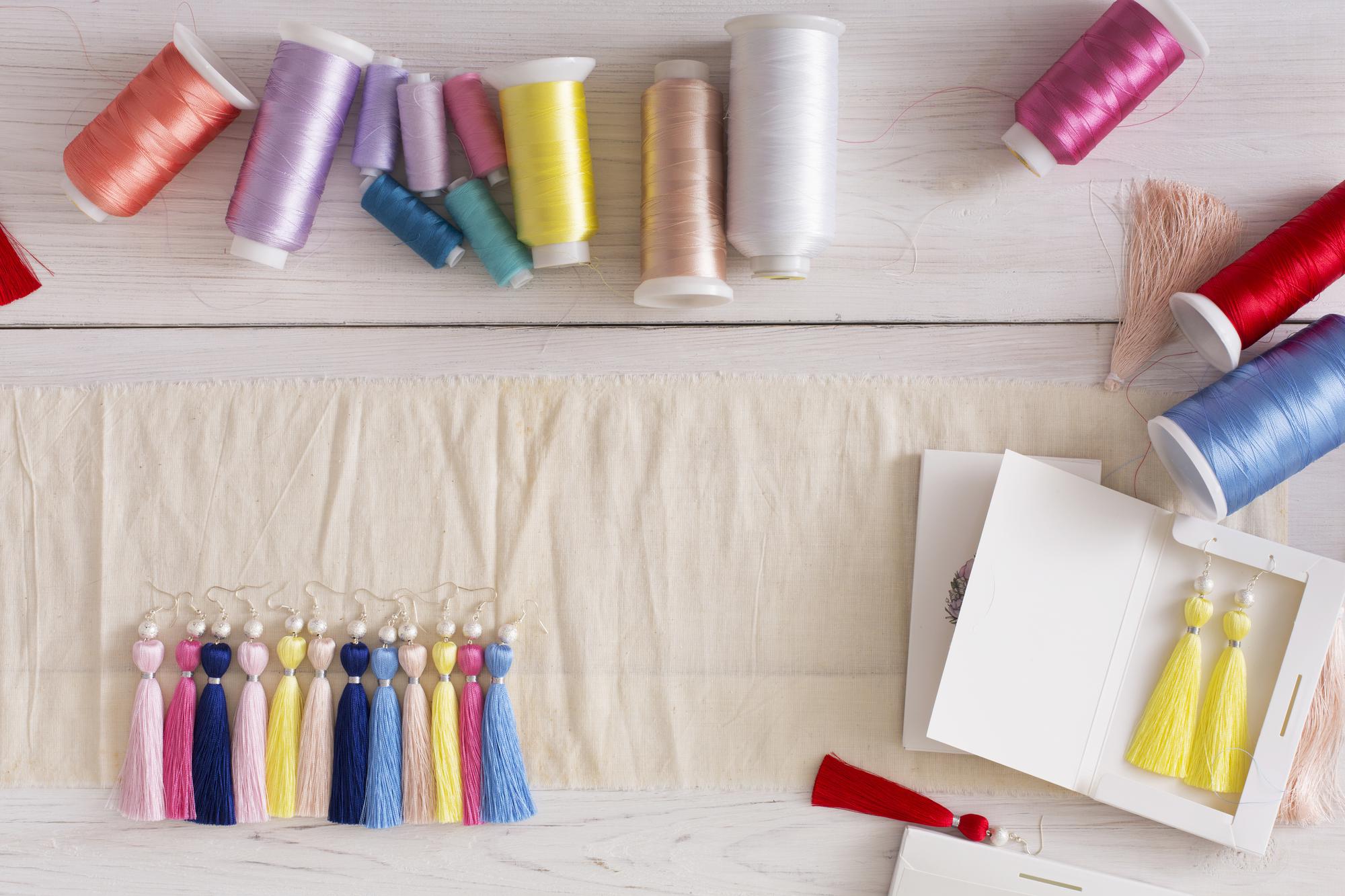 Collection of embroidery samples and tools